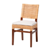 bali & pari Lesia Natural Rattan Dining Chair with Cushion - Handwoven Wicker Side Chair with Mahogany Wood Frame, Coastal Boho Style Seating for Kitchen or Dining Room Baxton Studio restaurant furniture, hotel furniture, commercial furniture, wholesale dining room furniture, wholesale dining chairs, classic dining chairs